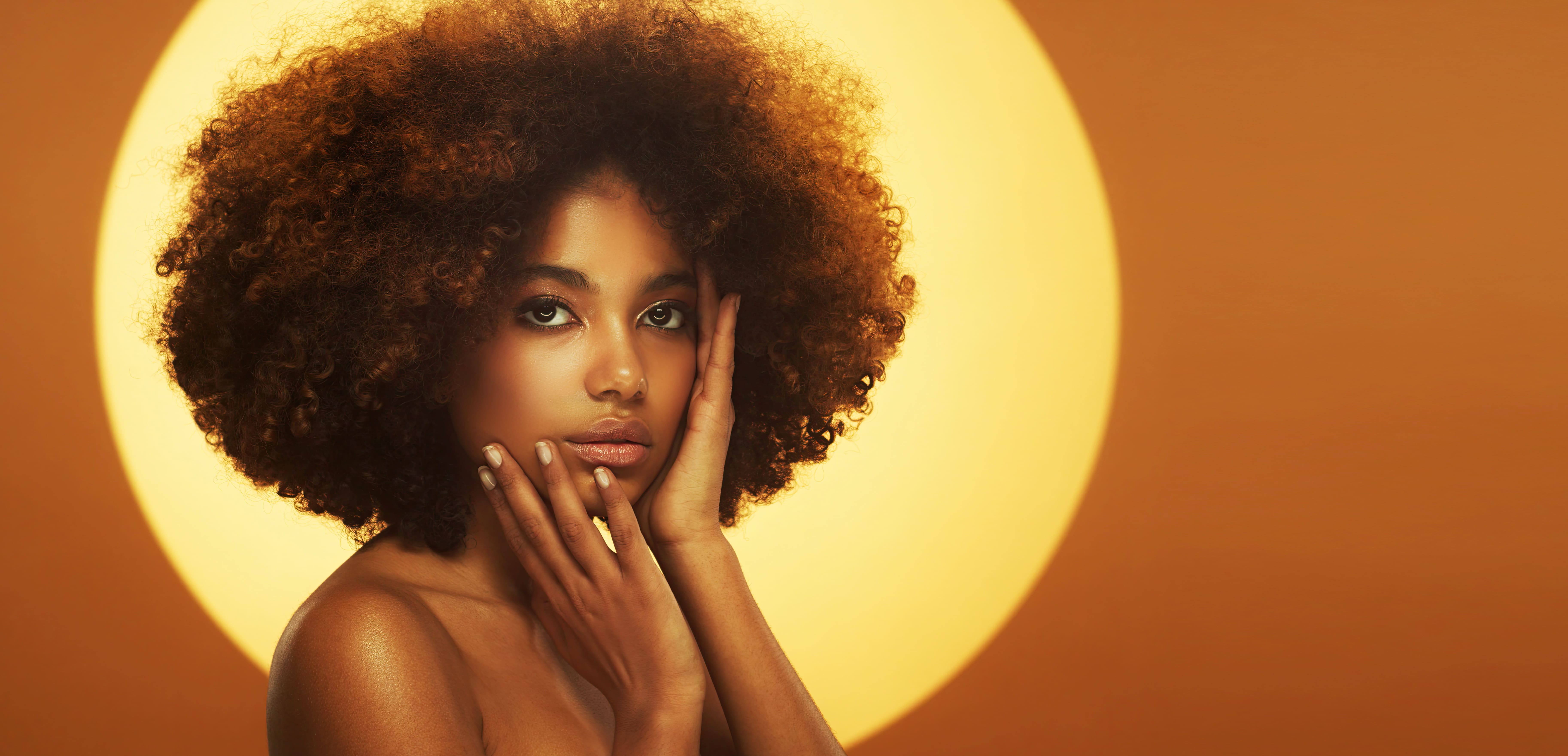 Beauty banner of african american woman with beautiful afro hairstyle